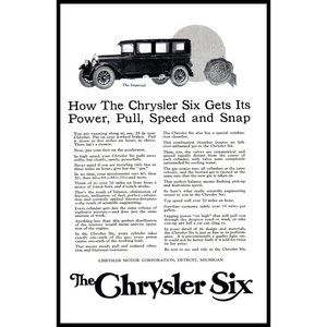 1924 Chrysler Imperial Antique Car Vintage Print Ad Chrysler Six Engine Wall Art